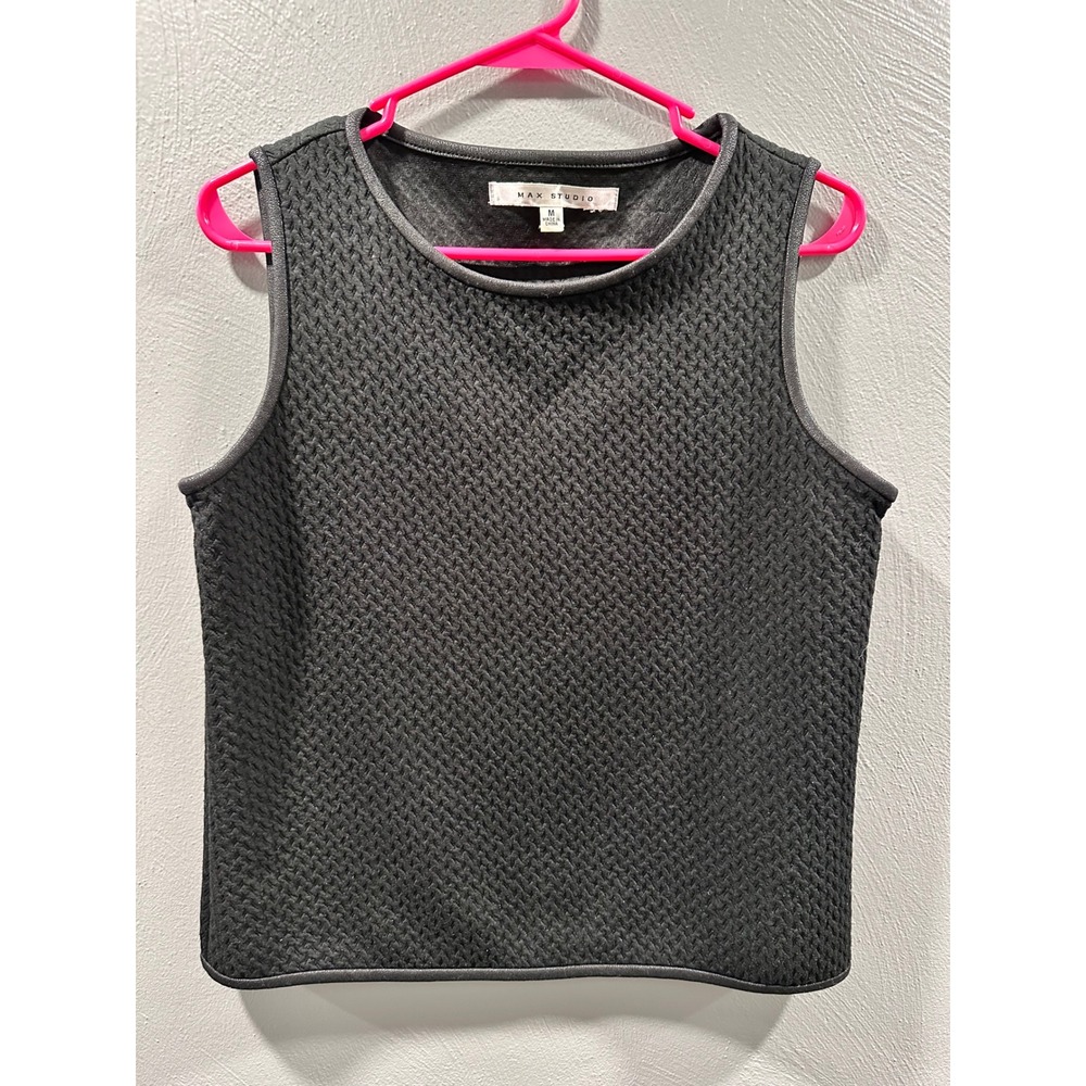 Max Studio Womens Gray Textured Sleeveless Top Faux Leather Trim Size M 4705P71S